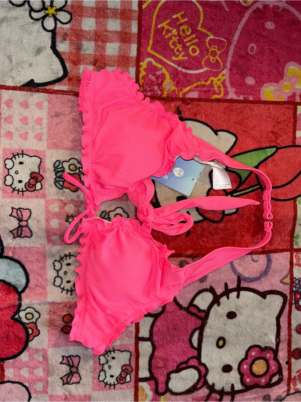 Neon Pink Ruffled Bikini Top - Brand: